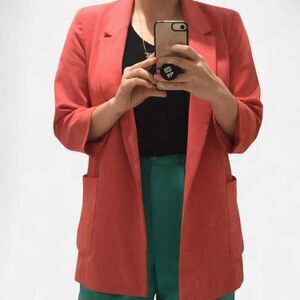Harlowe & Graham Coral Pink Open Front Blazer